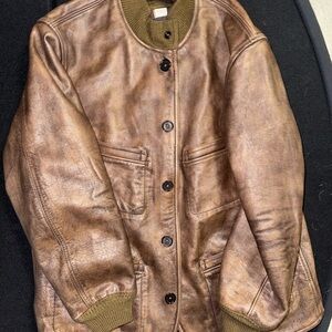 Ralph Lauren Double RL Brown Leather Bomber Jacket - size Large